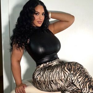 Black Faux Leather Sleeveless Mock Neck Top